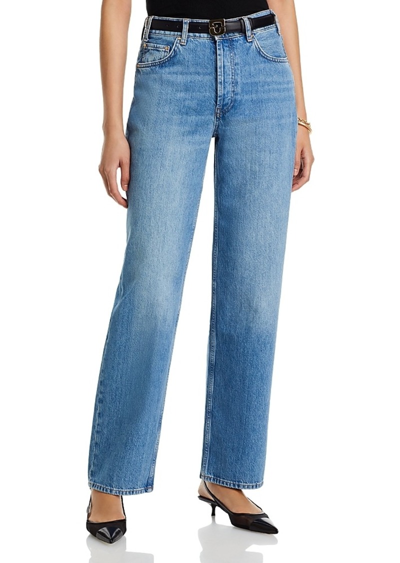 Anine Bing Gavin Mid Rise Long Jeans in Washed Blue