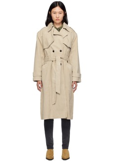 ANINE BING Taupe Double-Breasted Leather Trench Coat