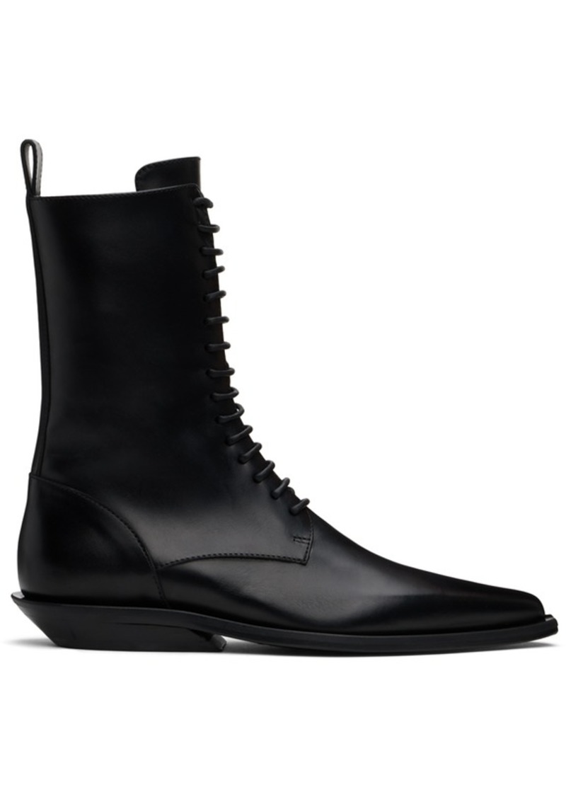 Ann Demeulemeester Black Ise Pointy Micro Heel Lace-Up Boots