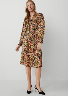 Ann Taylor Animal Print Tie Neck Midi Dress