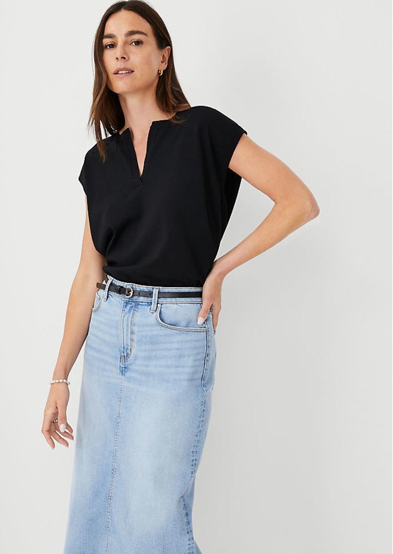 Ann Taylor AT Weekend Split Neck Wedge Shell Top