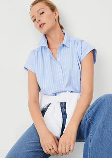 Ann Taylor AT Weekend Striped Cotton Shirred Shirt