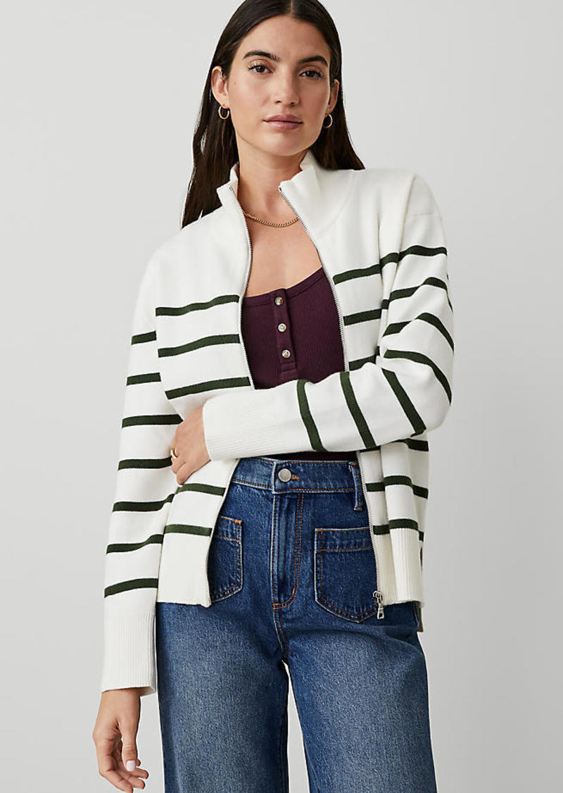 Ann Taylor Weekend Striped Zip Sweater Jacket