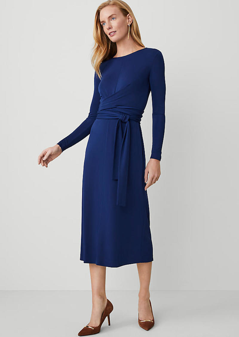 Ann Taylor Belted Flare Midi Dress