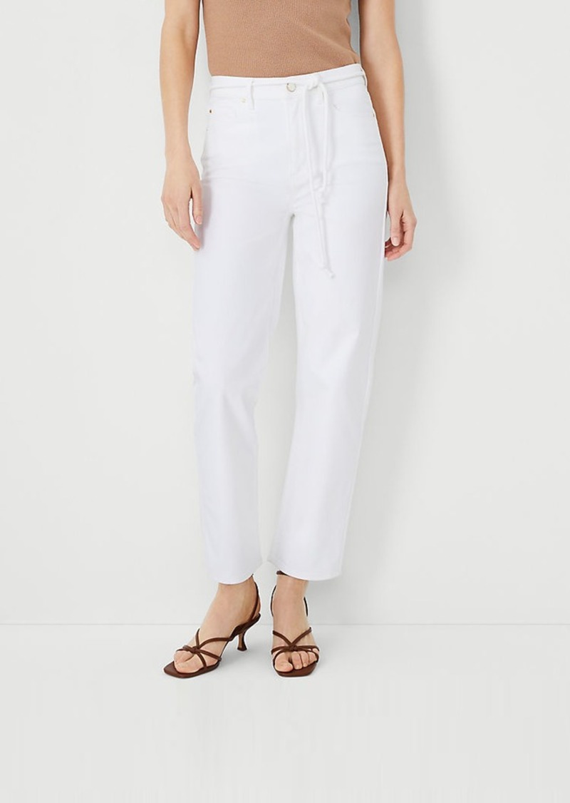Ann Taylor Belted Sculpting Pocket High Rise Straight Jeans in White