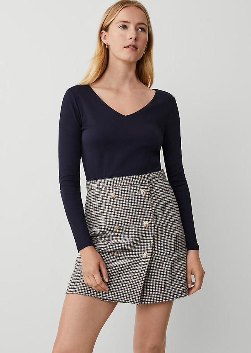 Ann Taylor Brushed Check Button Wrap A-Line Skirt