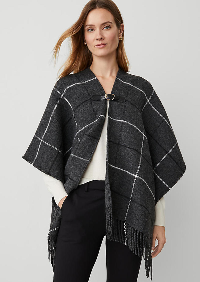 Ann Taylor Buckle Plaid Open Poncho