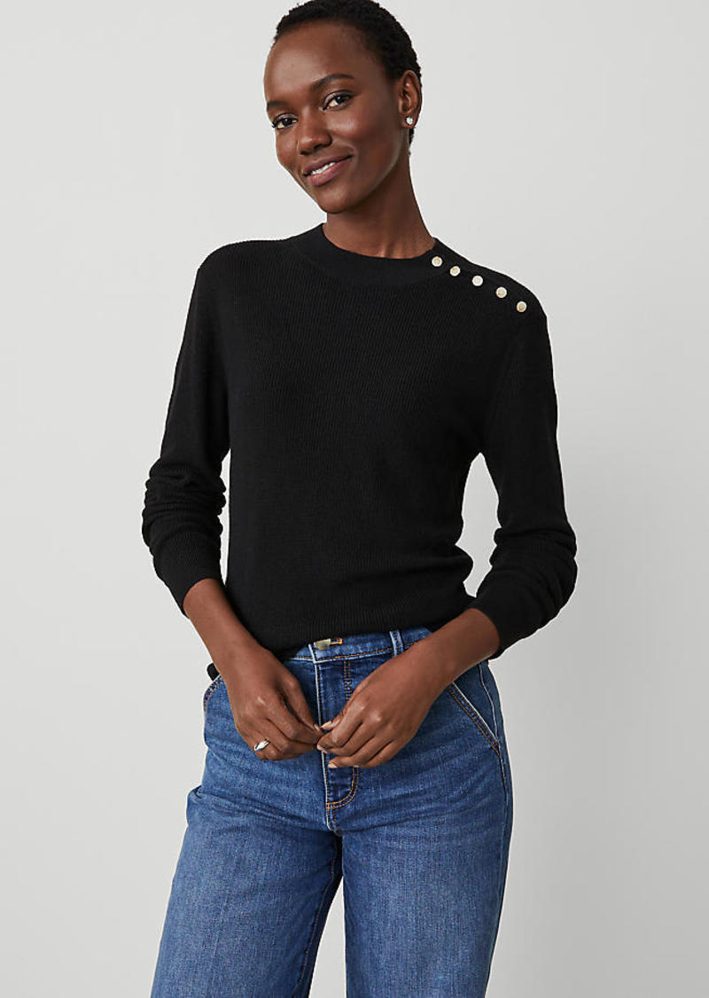 Ann Taylor Button Mock Neck Sweater