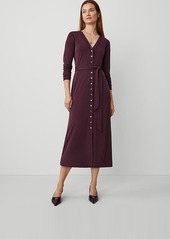 Ann Taylor Button V-Neck Flare Knit Midi Dress