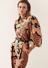 Ann Taylor Cat Print Voluminous Collared Shirt