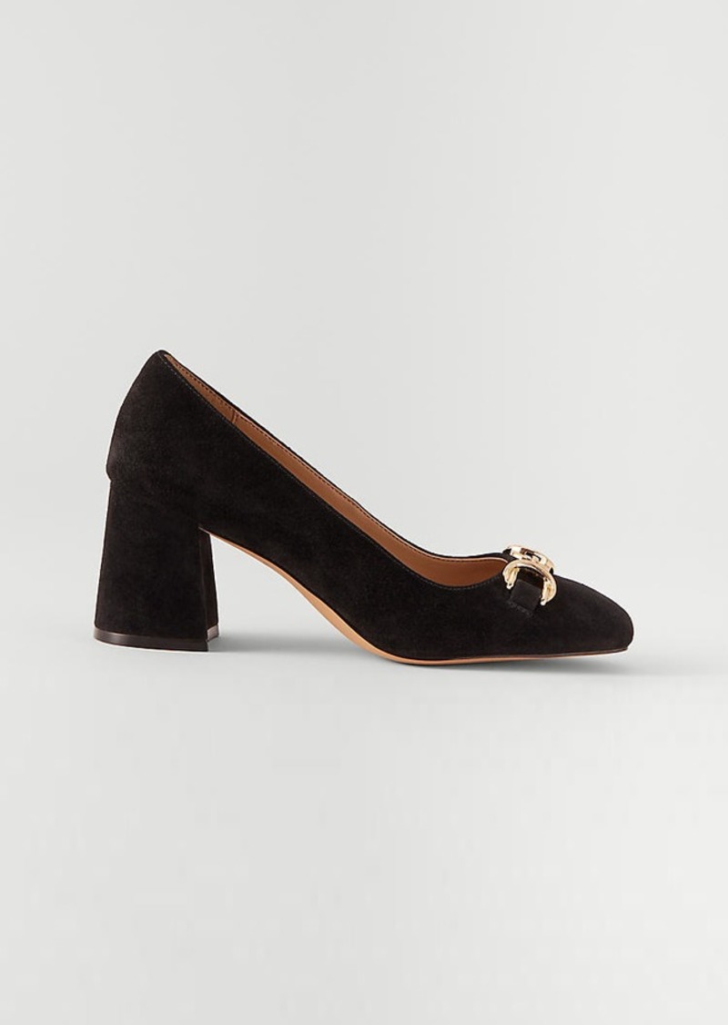 Ann Taylor Chain Suede Block Heel Pumps