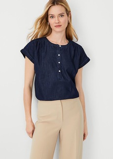 Ann Taylor Chambray Drop Shoulder Popover Top