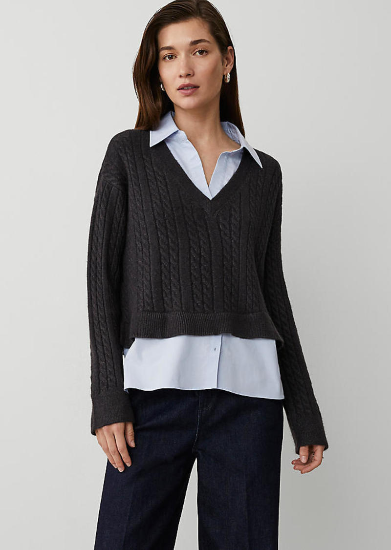 Ann Taylor Collared Mixed Media Sweater