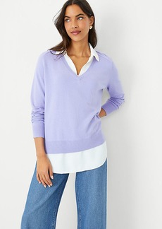 Ann Taylor Collared Mixed Media Sweater