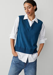 Ann Taylor Collared Mixed Media Sweater Vest