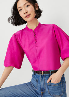 Ann Taylor Cotton Blend Pleated Sleeve Popover Top