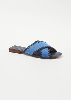 Ann Taylor Crossover Stitched Denim Slide Sandals