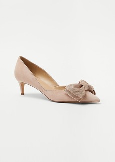 Ann Taylor Crystal Bow D'Orsay Suede Pumps