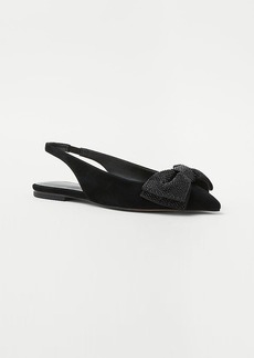 Ann Taylor Crystal Bow Pointy Toe Suede Slingback Flats