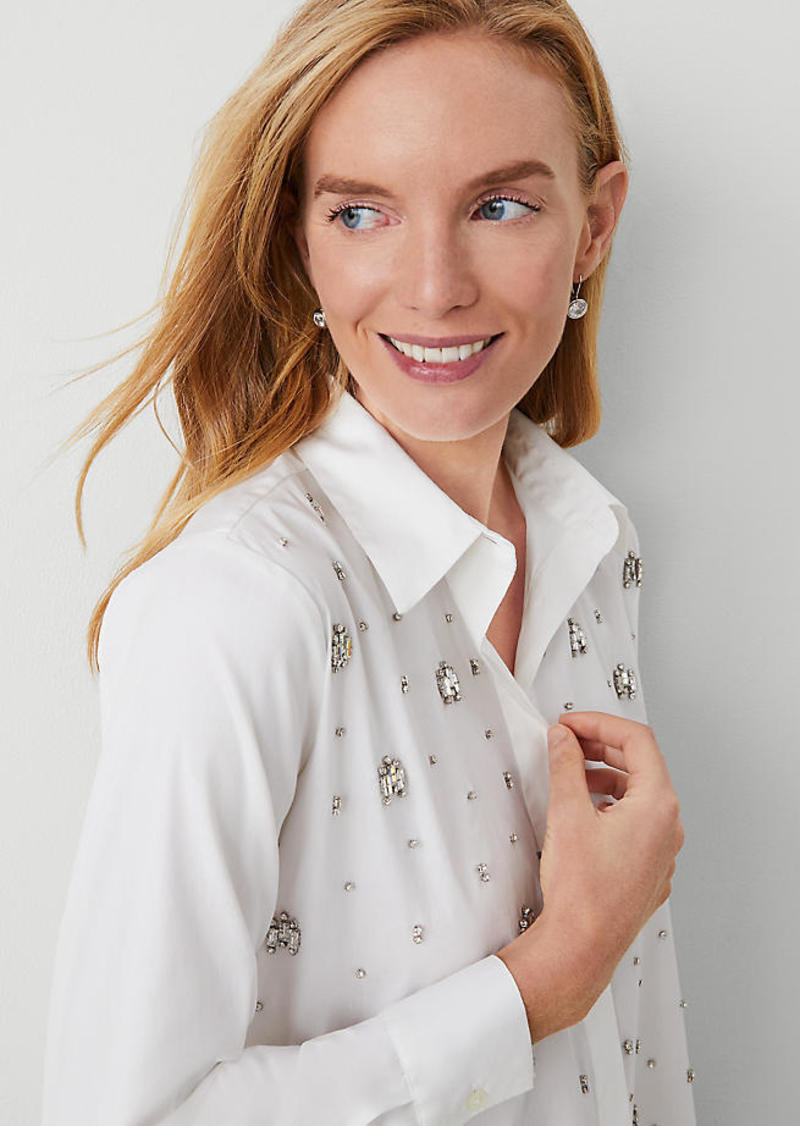 Ann Taylor Crystal Button Down Shirt