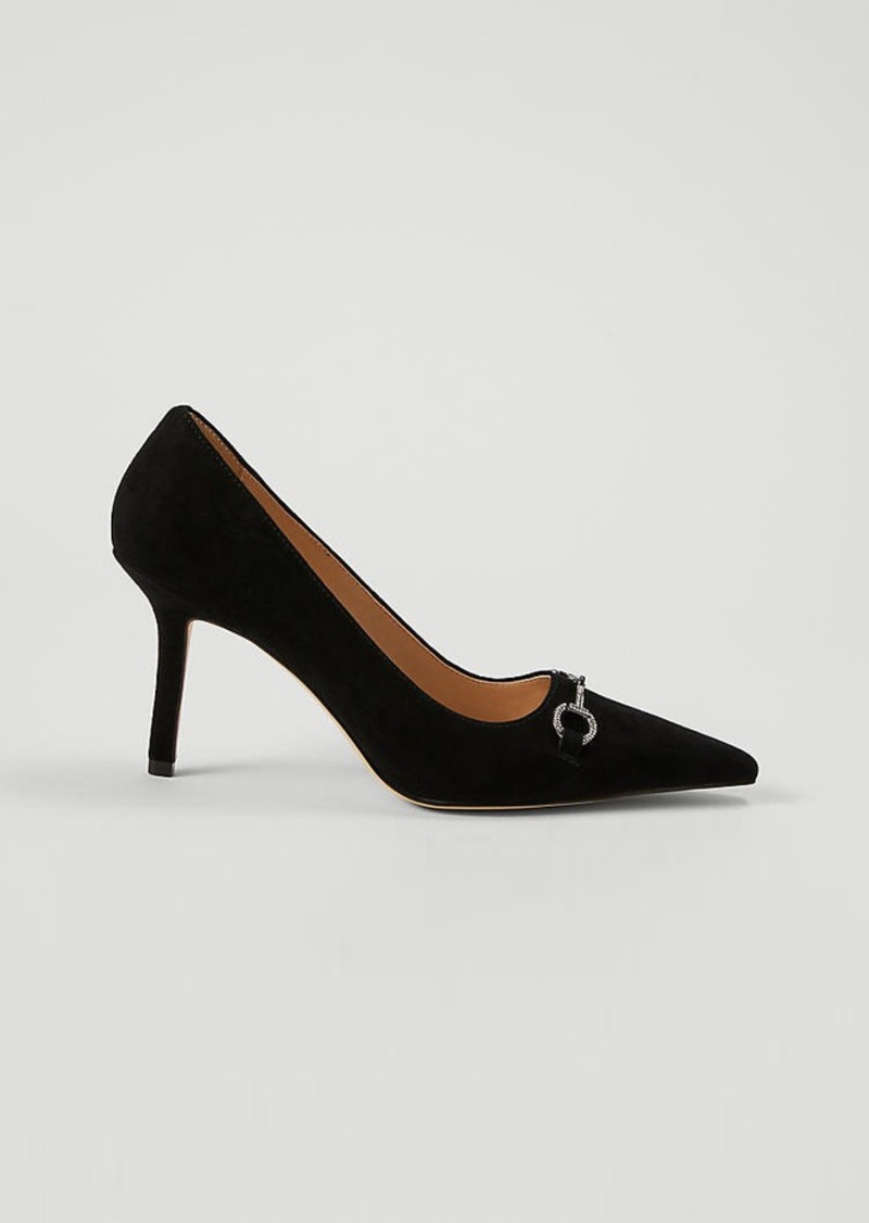 Ann Taylor Crystal Chainbit Nip Toe Suede Pump