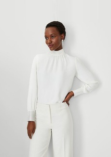 Ann Taylor Crystal Cuff Pintucked Mock Neck Popover Top