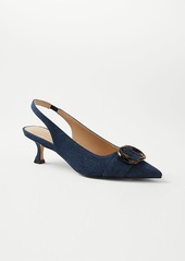 Ann Taylor Denim Tortoiseshell Print Buckle Pointy Toe Slingback Pumps