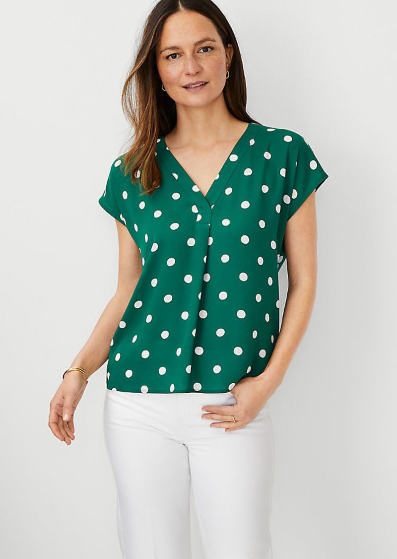 Ann Taylor Dot Mixed Media Pleat Front Top