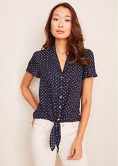 Ann Taylor Dot Notched Collar Tie Front Top