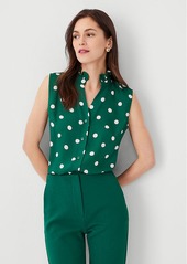 Ann Taylor Dot Ruffle Button Sleeveless Top