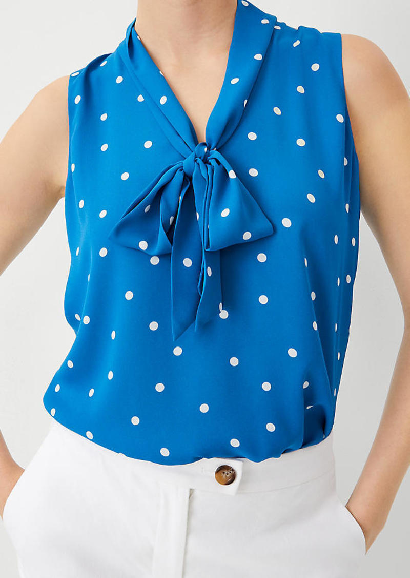 Ann Taylor Dotted Bow Tie Neck Shell Top