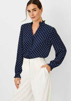 Ann Taylor Dotted Ruffle Button Top