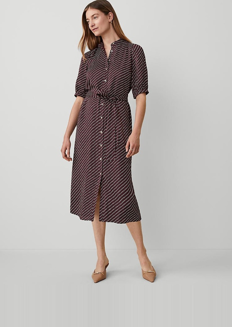 Ann Taylor Dotted Stand Collar Belted Midi Shirtdress