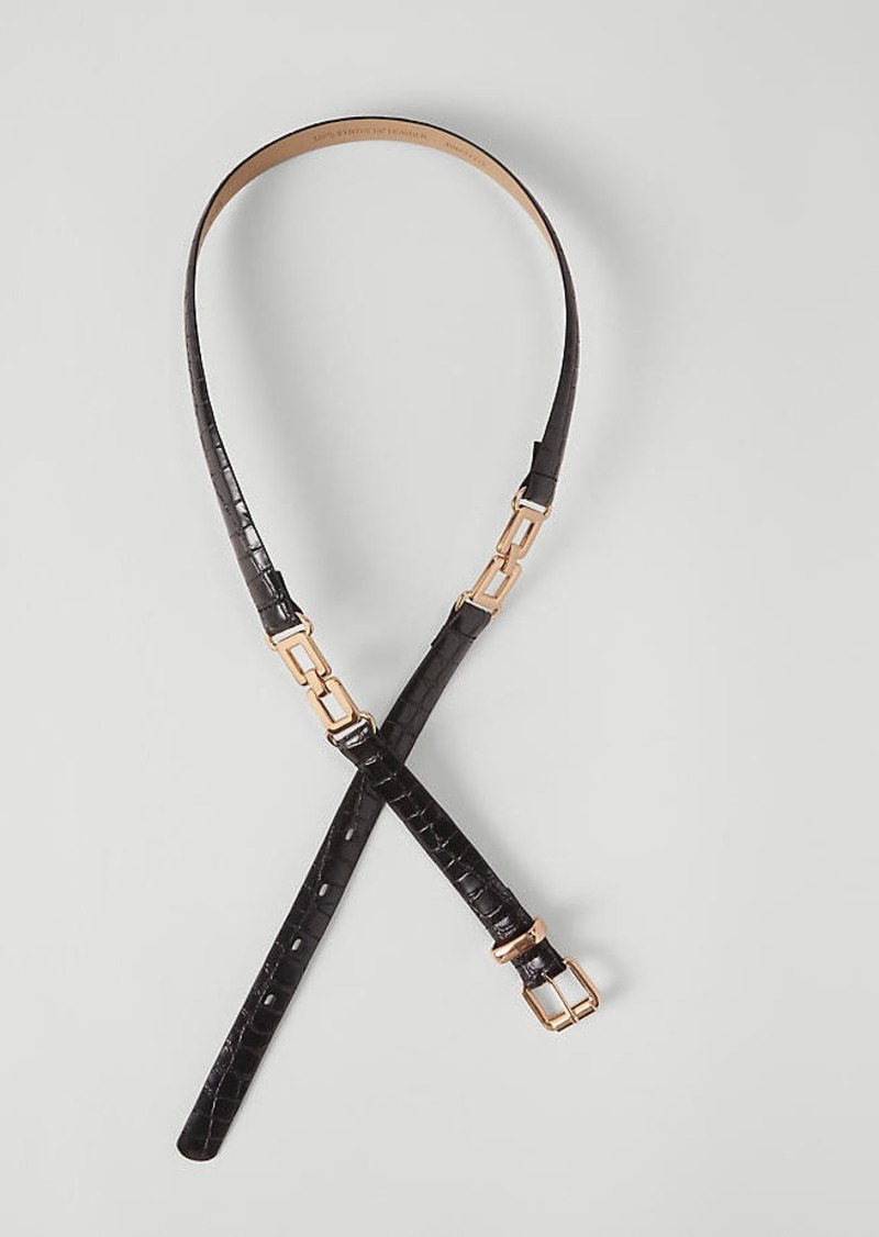 Ann Taylor Embossed Skinny Belt with Metal Chain Detail