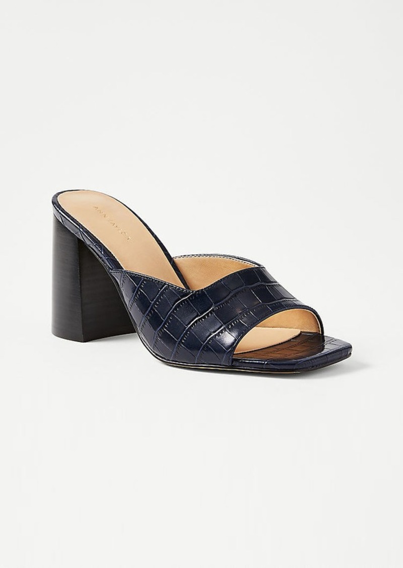 Ann Taylor Embossed Leather High Block Heel Mule Sandals