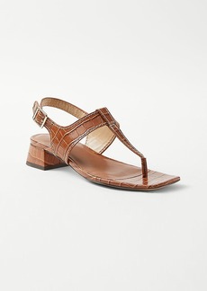 Ann Taylor Embossed Leather T-Strap Mid Block Heel Sandals