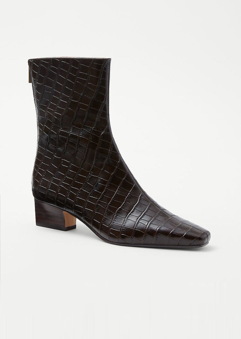 Ann Taylor Embossed Leather Tapered Heel Booties