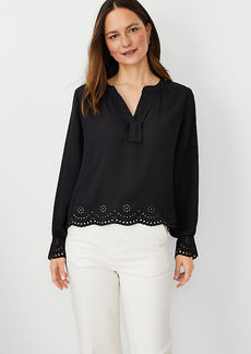 Ann Taylor Embroidered Popover Top