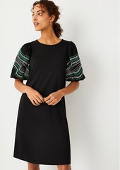 Ann Taylor Embroidered Sleeve Ponte Shift Dress