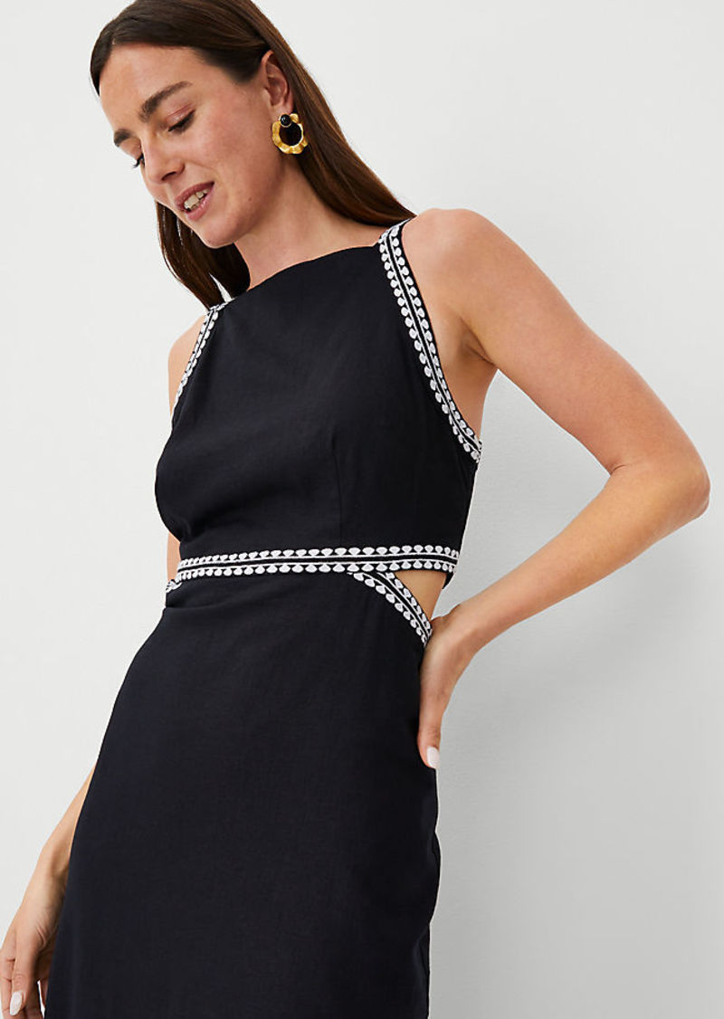 Ann Taylor Embroidered Trim Cotton Linen Halter Dress