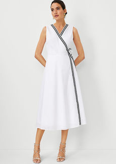 Ann Taylor Embroidered Trim V-Neck Flare Midi Dress