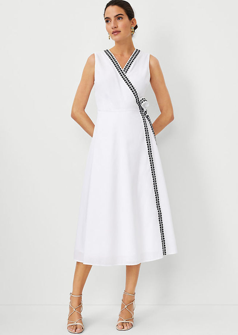 Ann Taylor Embroidered Midi Wrap Dress