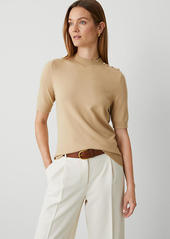 Ann Taylor Essential Button Mock Neck Sweater Tee