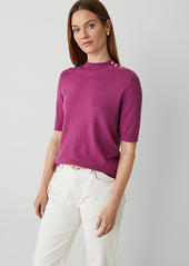 Ann Taylor Essential Button Mock Neck Sweater Tee