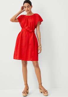 Ann Taylor Eyelet Belted Pocket Shift Dress