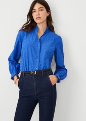 Ann Taylor Eyelet Ruffle Button Top