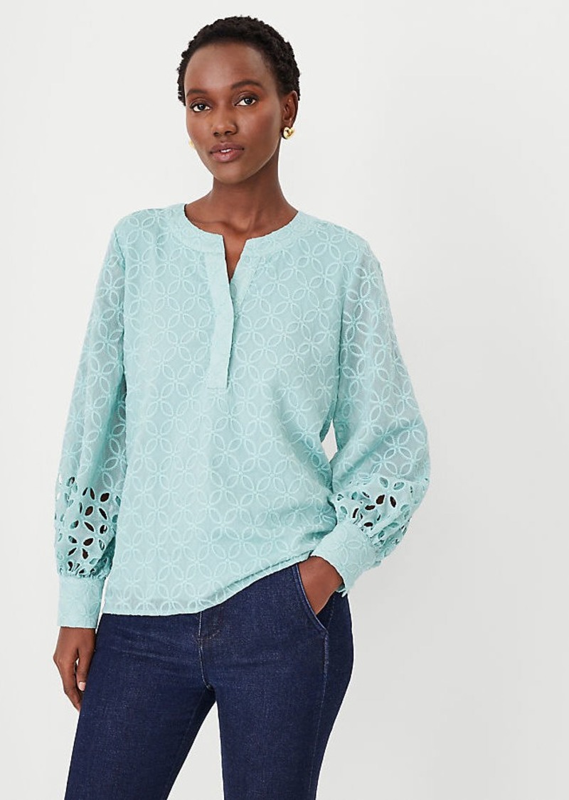 Ann Taylor Eyelet Wide Cuff Popover Top
