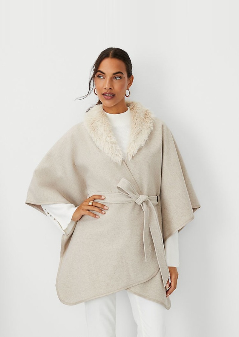 Ann Taylor Faux Fur Collar Wrap Poncho