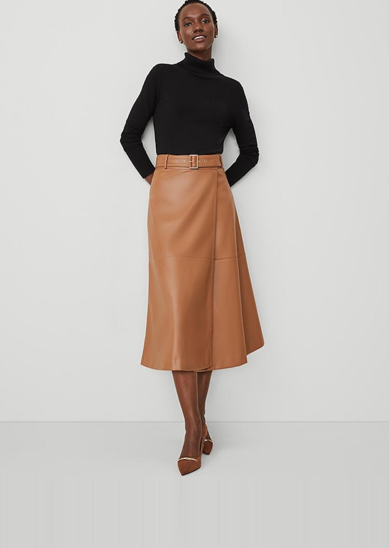 Ann Taylor Faux Leather Belted Wrap Skirt