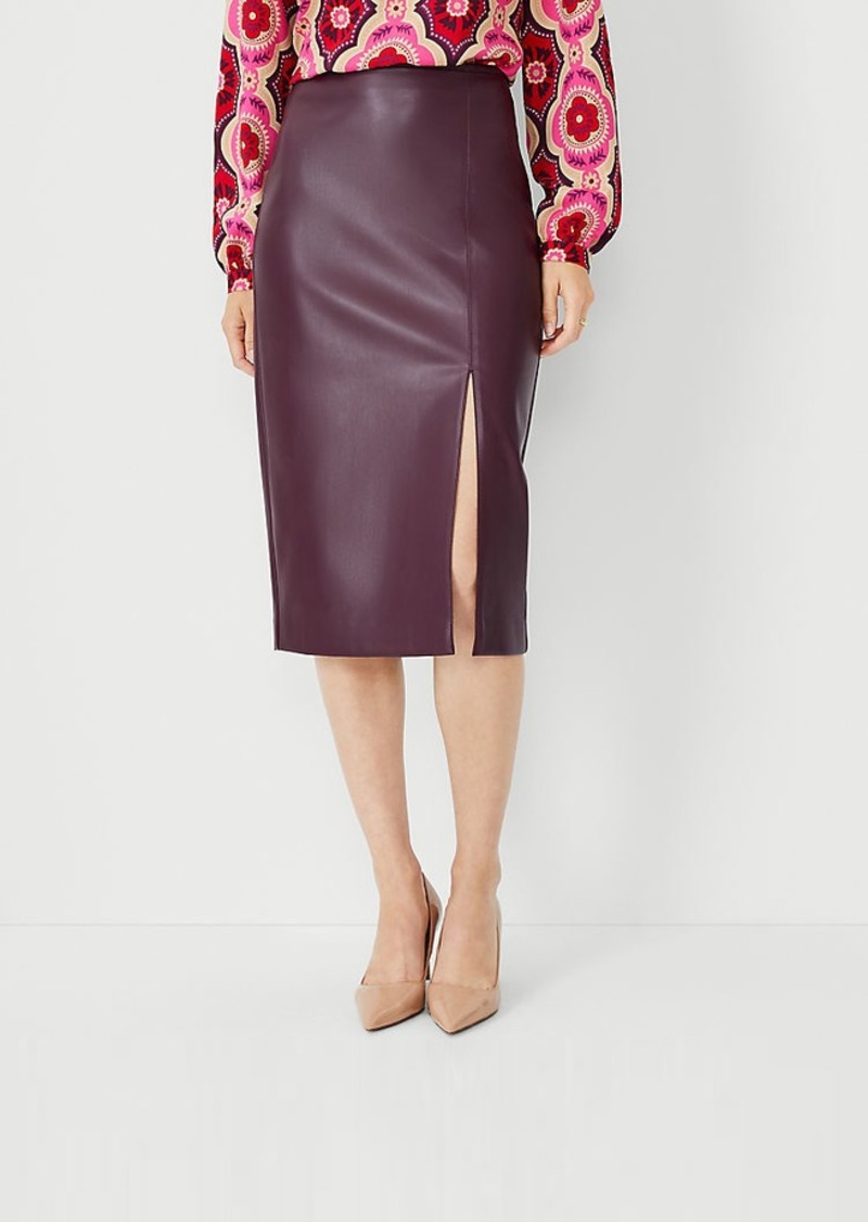 Ann Taylor Faux Leather Front Slit Pencil Skirt